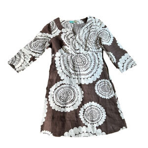 🌿Boden brown madras linen dress 3/4 length sleeves. size 4🌿